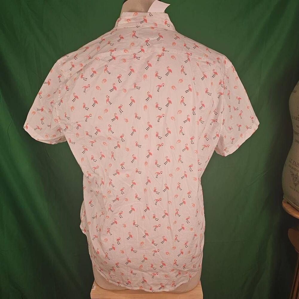 NWT J Crew Factory Flex Pink Flamingo Short Sleeve Button Down Shirt XL Slim - Picture 2 of 5